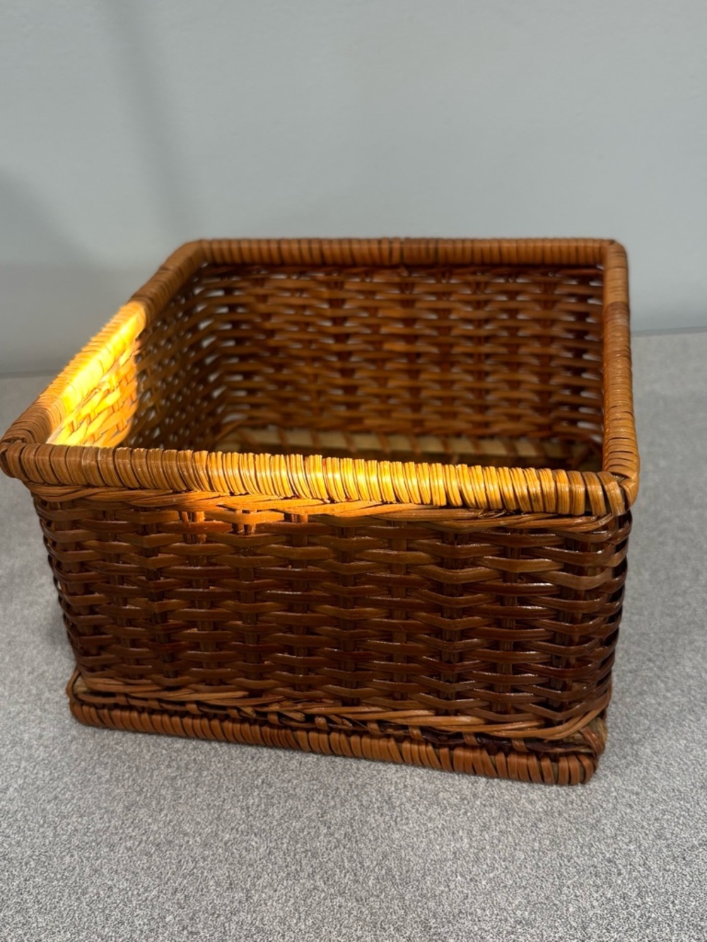 Vintage Woven Reed Square Basket Great Condition Farmhouse